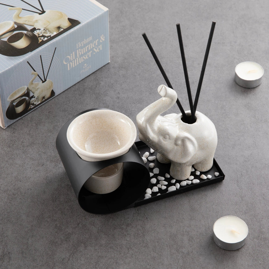 Elephant Aroma Diffuser and Incense Holder Set